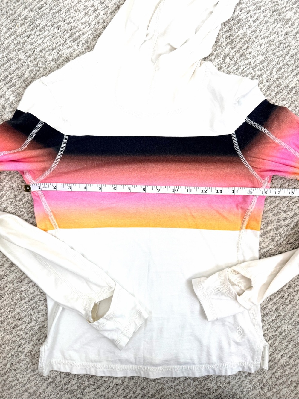 FP Movement by Free People White Hoodie with Ombre Stripe XS Lightweight - Picture 10 of 13
